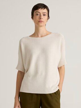 NWT Quince Lightweight Cotton Cashmere Dolman Sweater Heather Bone - X-Small